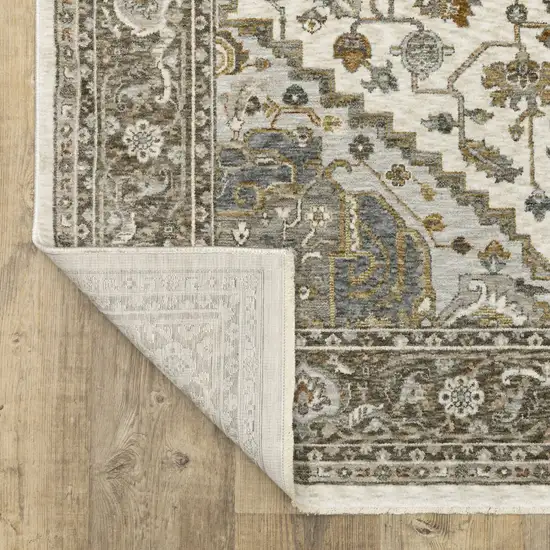 Ivory And Gold Medallion Distressed Area Rug With Fringe Photo 9