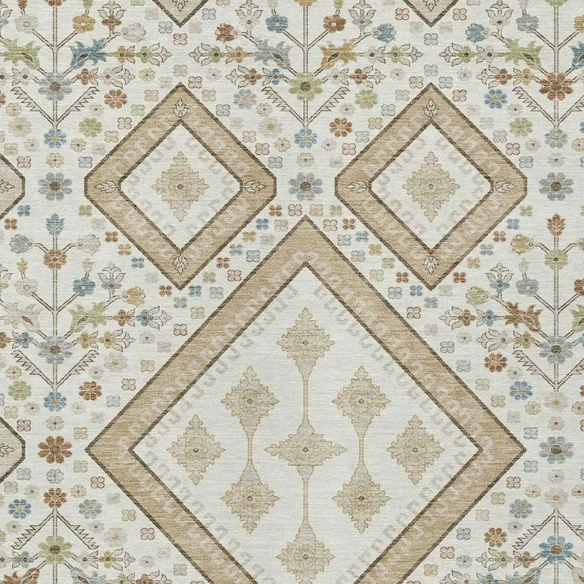 Ivory And Gold Medallion Washable Indoor Outdoor Area Rug Photo 2