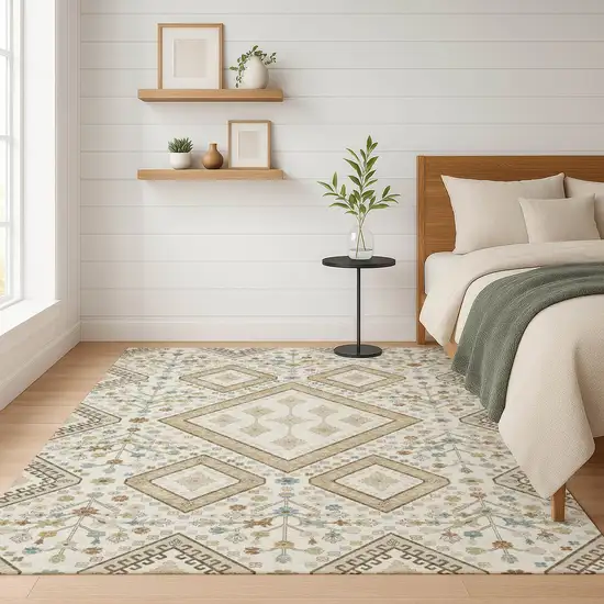 Ivory And Gold Medallion Washable Indoor Outdoor Area Rug Photo 6