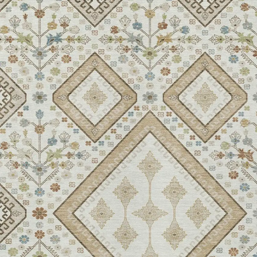 Ivory And Gold Medallion Washable Indoor Outdoor Area Rug Photo 2