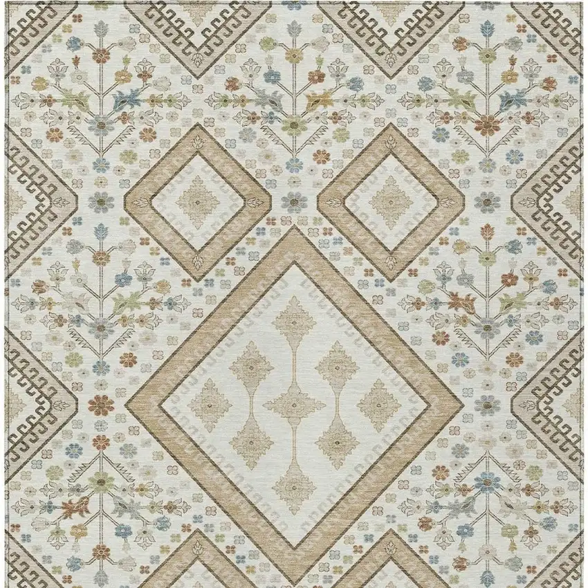 Ivory And Gold Medallion Washable Indoor Outdoor Area Rug Photo 3