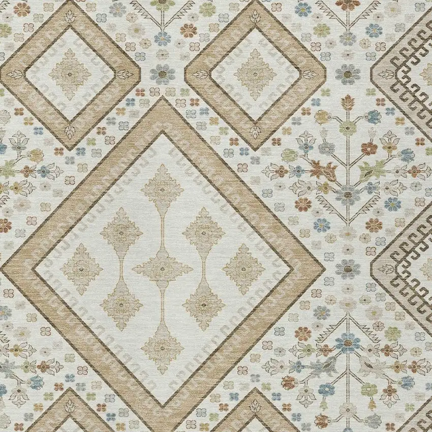 Ivory And Gold Medallion Washable Indoor Outdoor Area Rug Photo 2