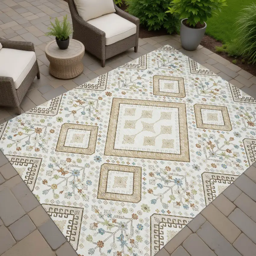 Ivory And Gold Medallion Washable Indoor Outdoor Area Rug Photo 7
