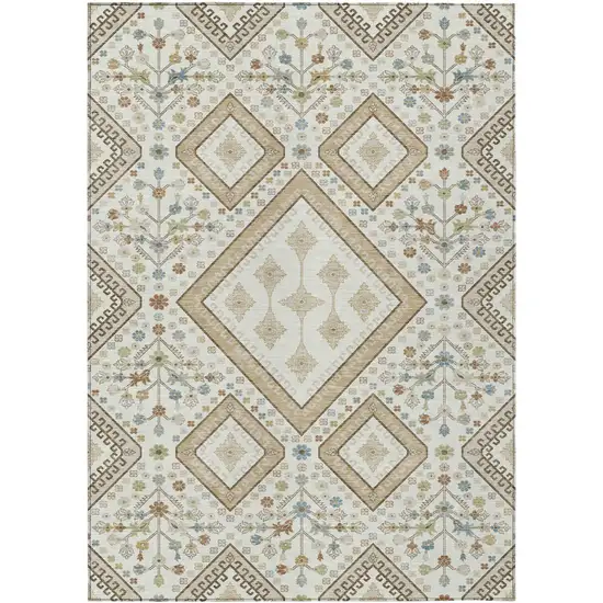 Ivory And Gold Medallion Washable Indoor Outdoor Area Rug Photo 1