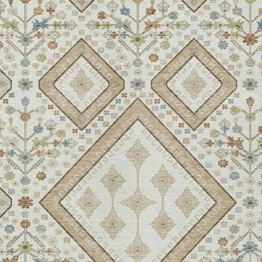 Ivory And Gold Medallion Washable Indoor Outdoor Area Rug Photo 2