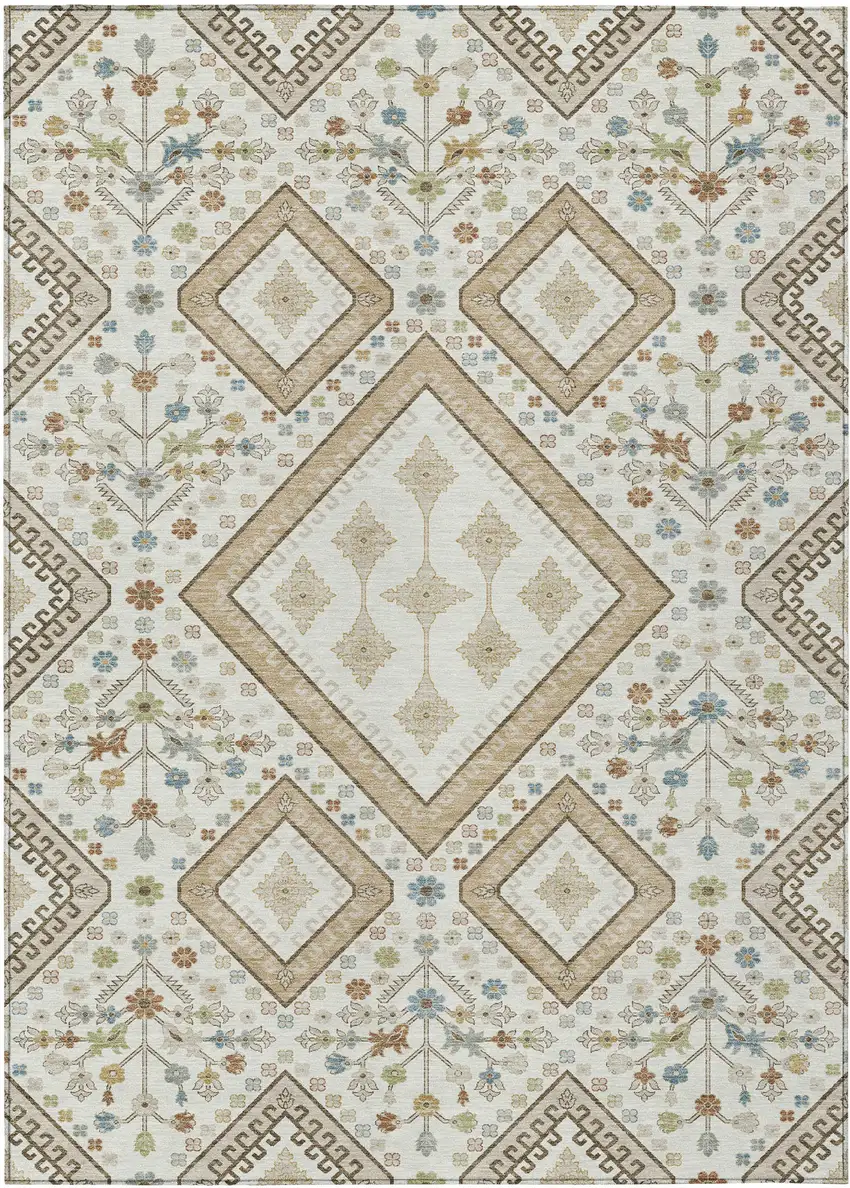 Ivory And Gold Medallion Washable Indoor Outdoor Area Rug Photo 1