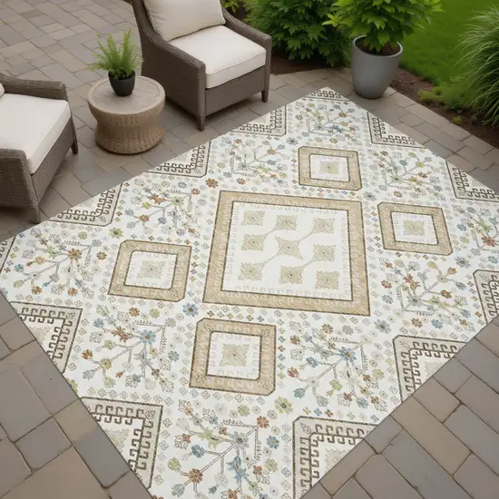 Ivory And Gold Medallion Washable Indoor Outdoor Area Rug Photo 7