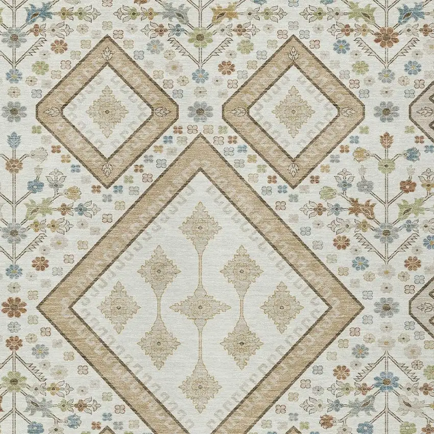 Ivory And Gold Medallion Washable Indoor Outdoor Area Rug Photo 2