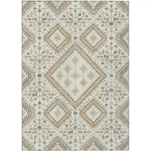 Photo of Ivory And Gold Medallion Washable Indoor Outdoor Area Rug