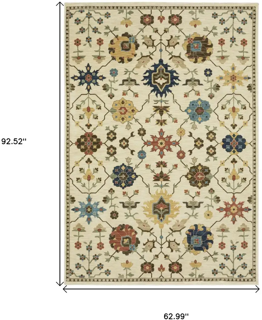 Ivory And Gold Oriental Area Rug With Fringe Photo 3
