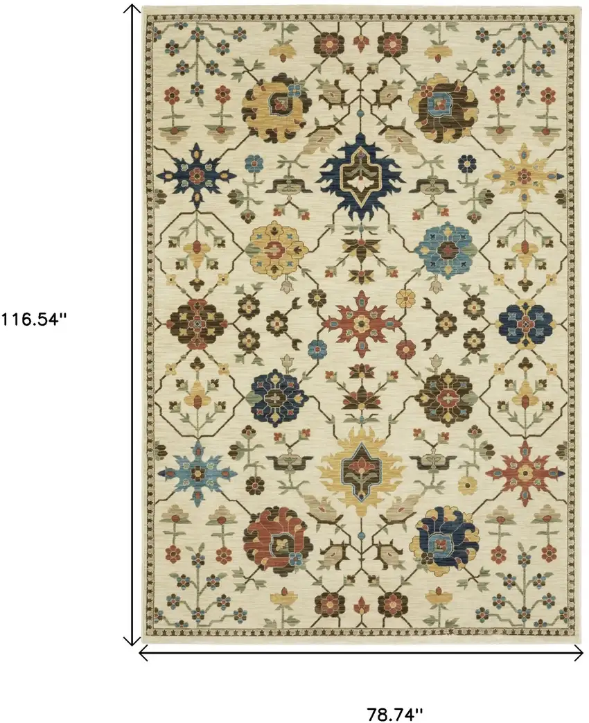 Ivory And Gold Oriental Area Rug With Fringe Photo 3