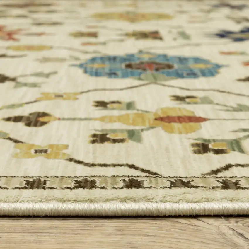 Ivory And Gold Oriental Area Rug With Fringe Photo 6