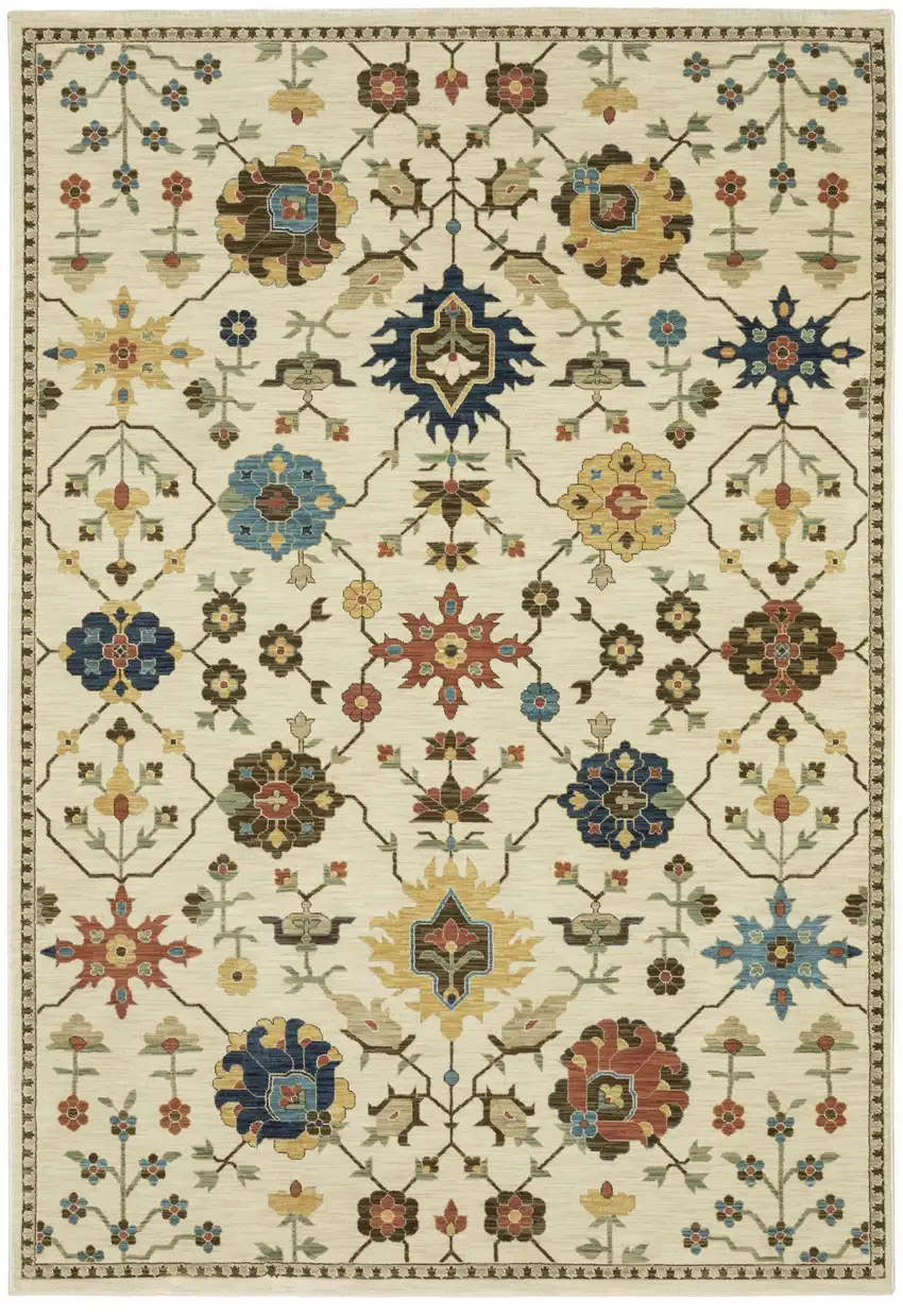 Ivory And Gold Oriental Area Rug With Fringe Photo 5