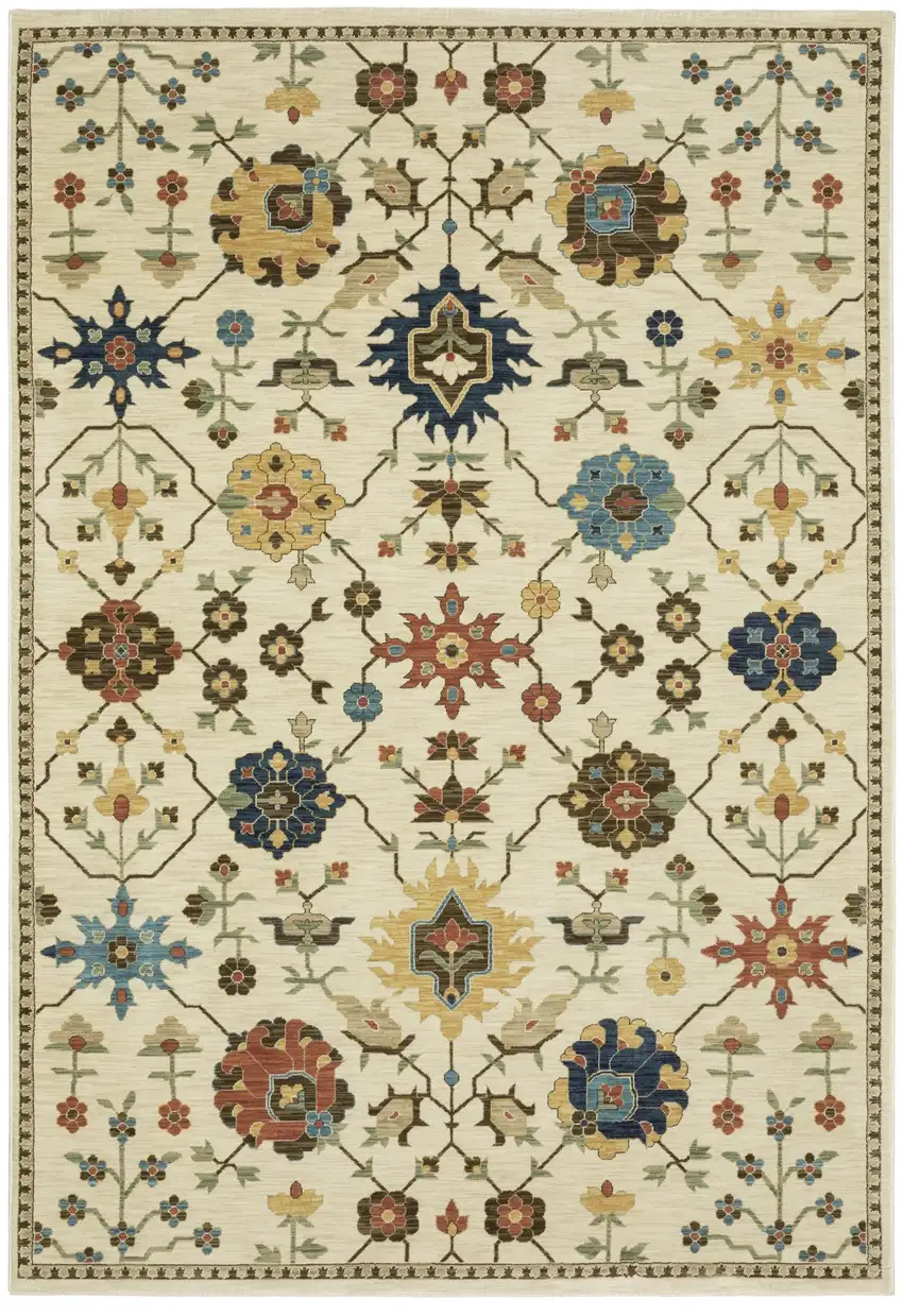 Ivory And Gold Oriental Area Rug With Fringe Photo 2