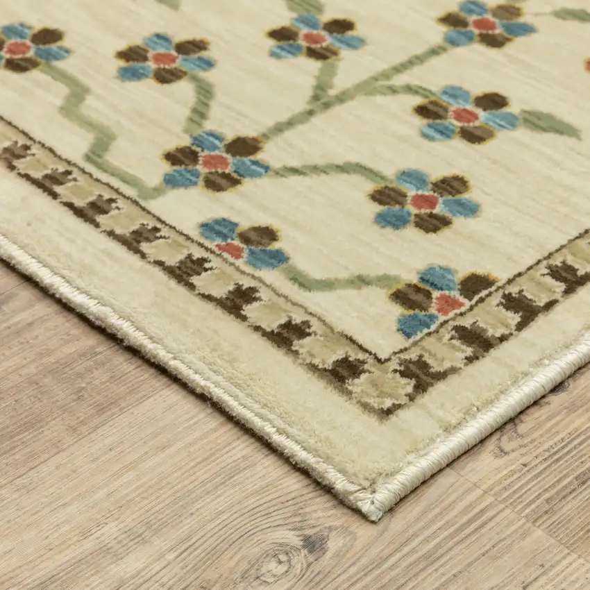 Ivory And Gold Oriental Area Rug With Fringe Photo 9
