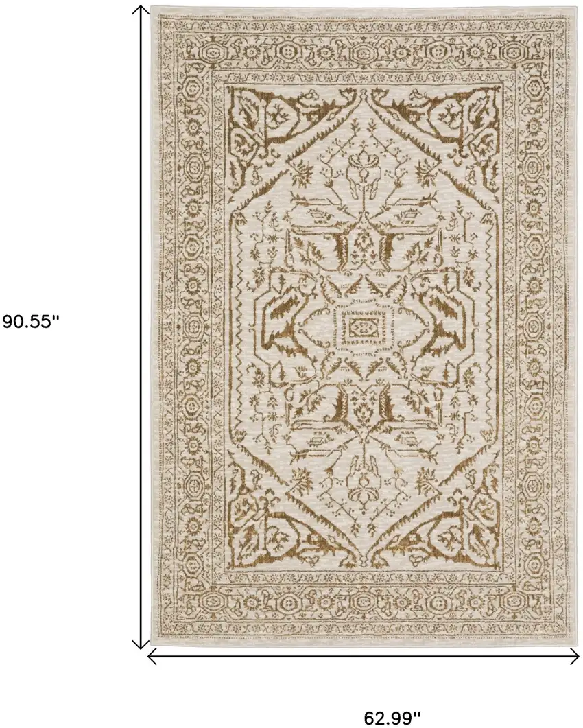 Ivory And Gold Oriental Area Rug Photo 3