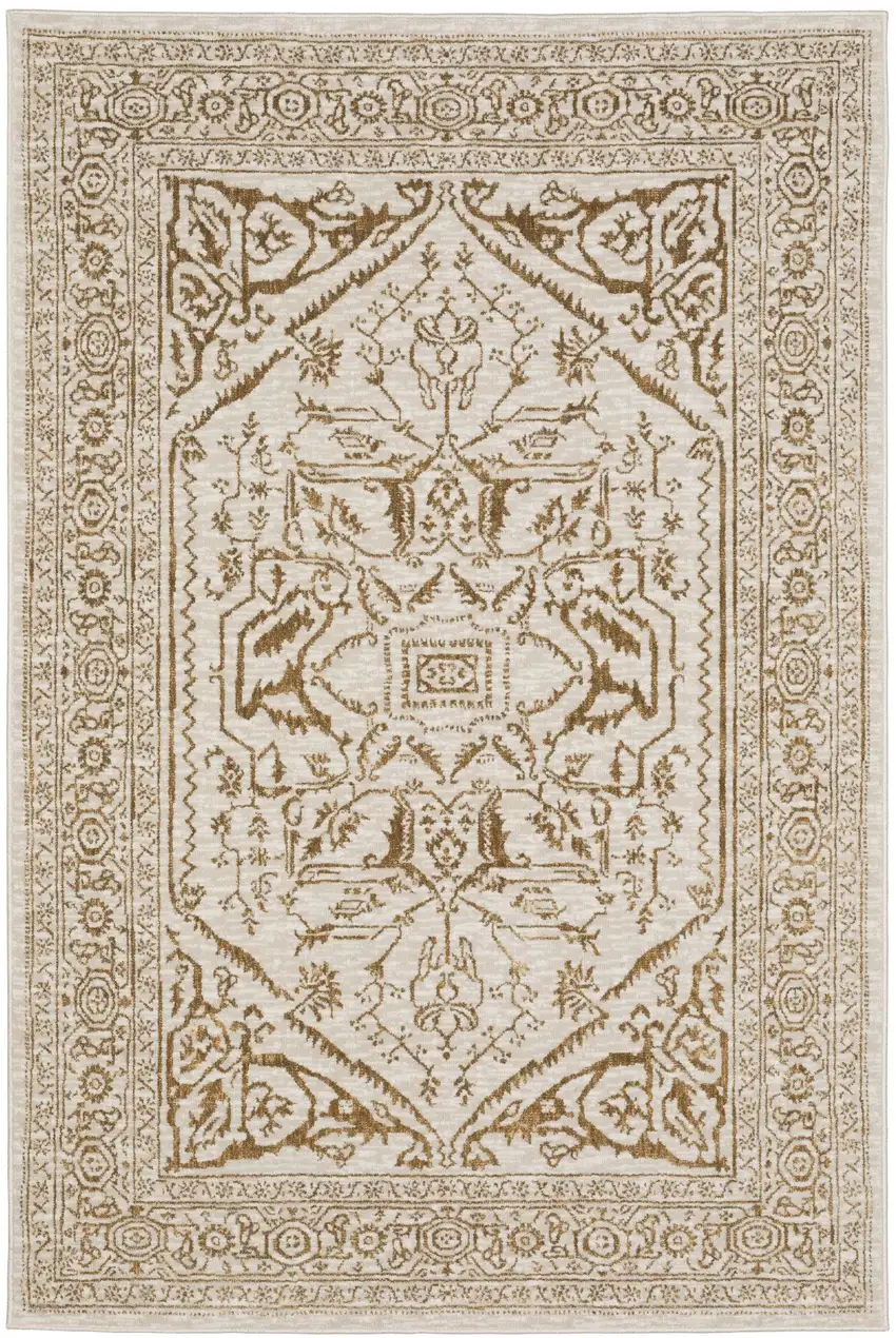 Ivory And Gold Oriental Area Rug Photo 2