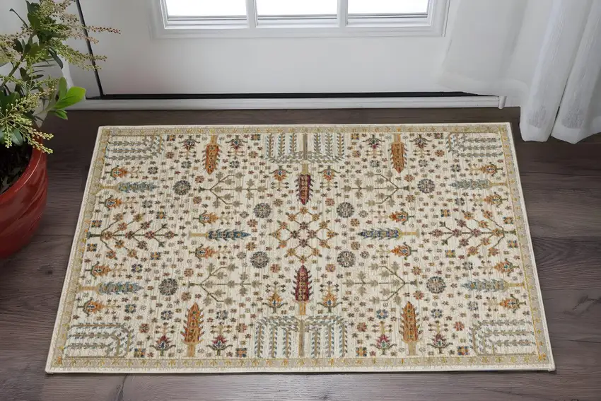 Ivory And Gold Oriental Area Rug Photo 1