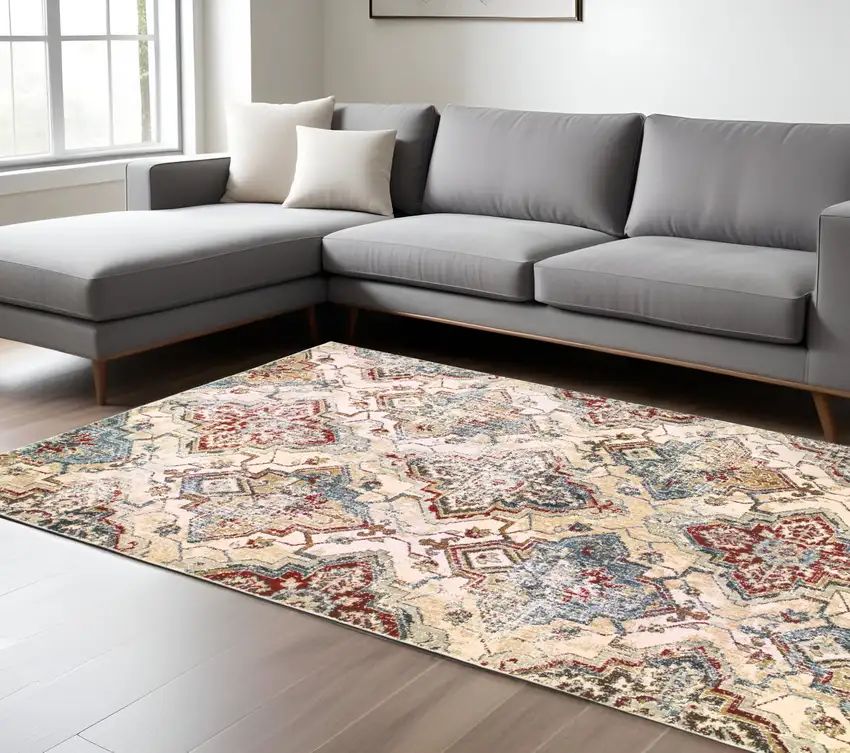 Ivory And Gold Oriental Area Rug Photo 1