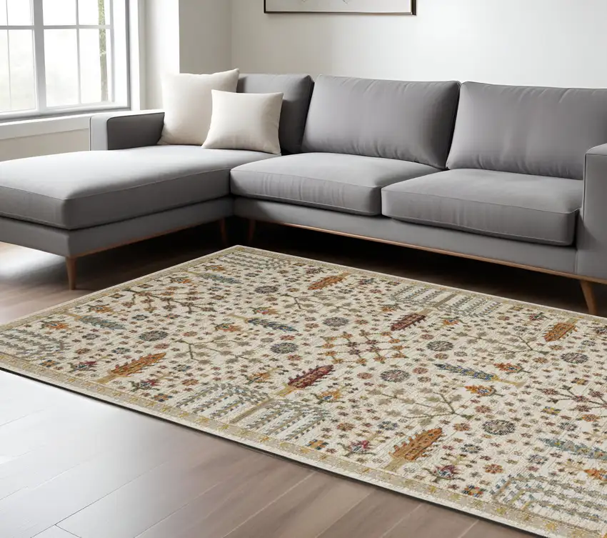 Ivory And Gold Oriental Area Rug Photo 1