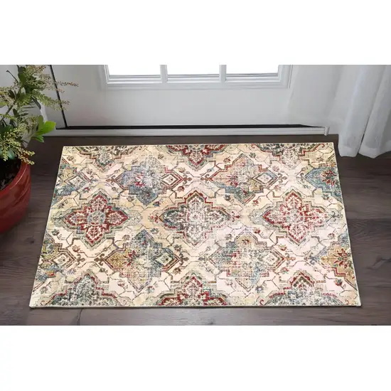 Ivory And Gold Oriental Distressed Area Rug Photo 1