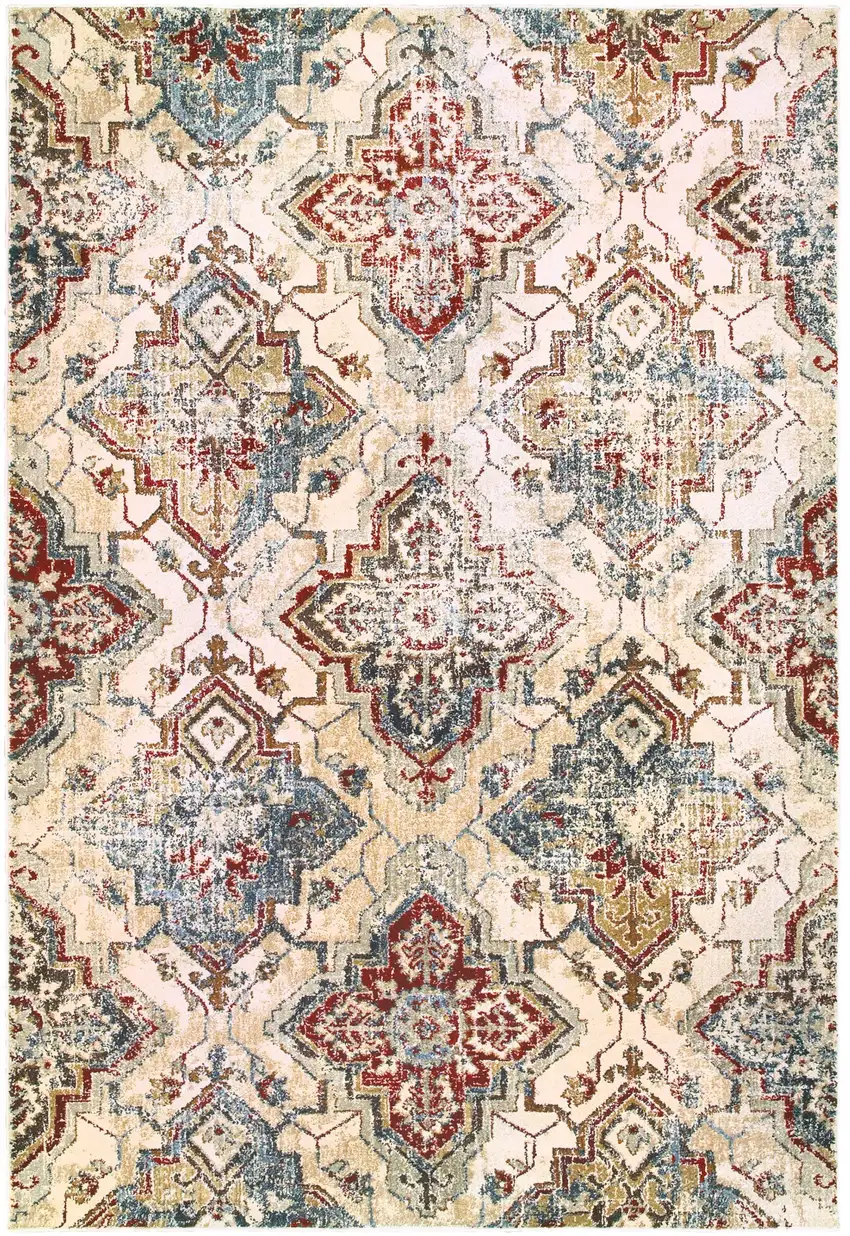 Ivory And Gold Oriental Distressed Area Rug Photo 2
