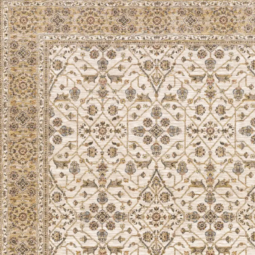 Ivory And Gold Oriental Power Loom Stain Resistant Area Rug With Fringe Photo 10