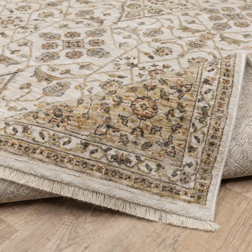 Ivory And Gold Oriental Power Loom Stain Resistant Area Rug With Fringe Photo 9