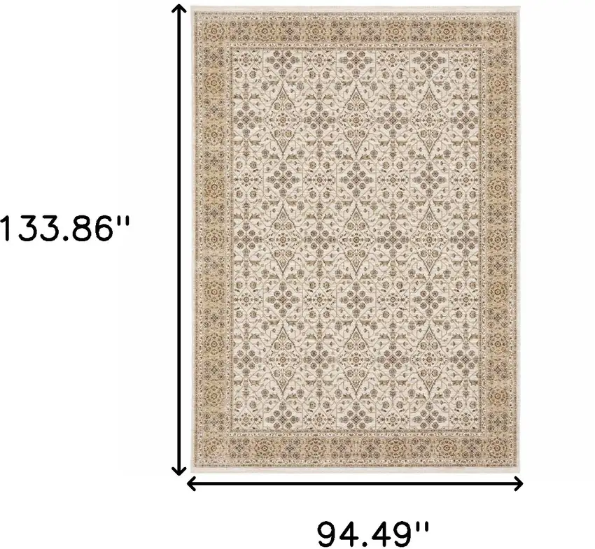 Gold and Ivory Oriental Power Loom Area Rug With Fringe Photo 3