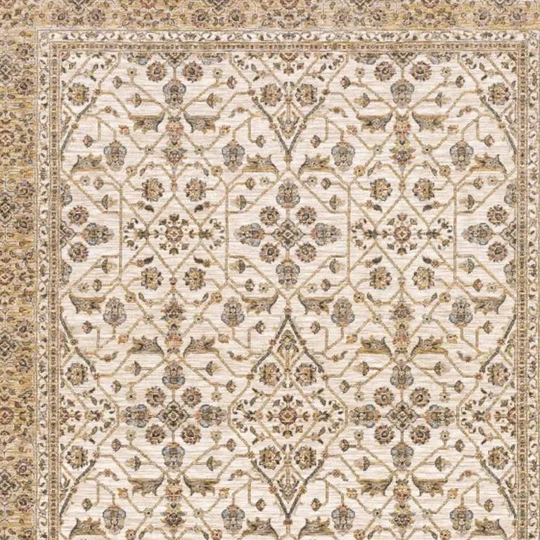 Ivory And Gold Oriental Power Loom Stain Resistant Area Rug With Fringe Photo 2