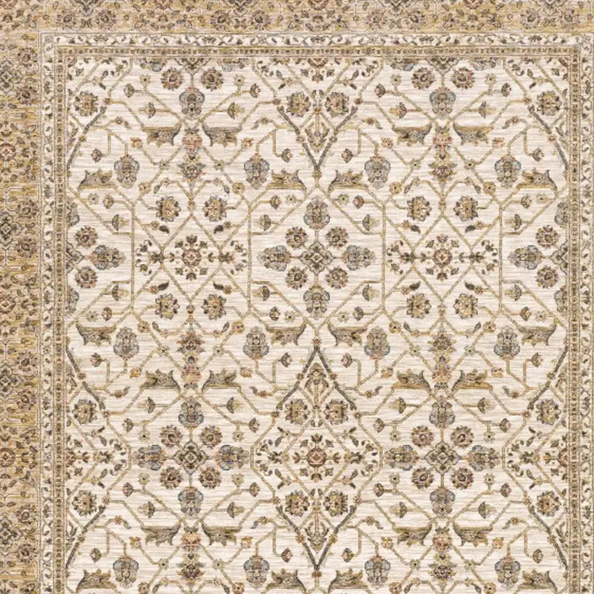 Ivory And Gold Oriental Power Loom Stain Resistant Area Rug With Fringe Photo 3