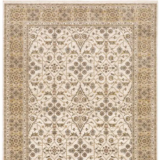 Ivory And Gold Oriental Power Loom Stain Resistant Area Rug With Fringe Photo 4