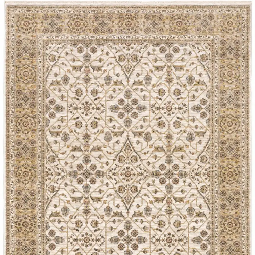 Ivory And Gold Oriental Power Loom Stain Resistant Area Rug With Fringe Photo 4