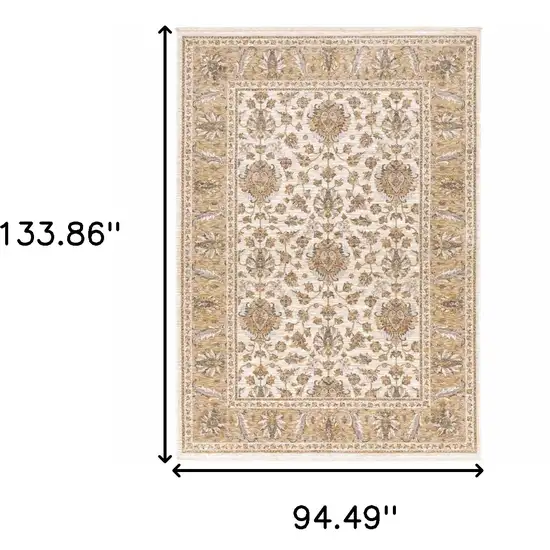 Ivory And Gold Oriental Area Rug With Fringe Photo 3