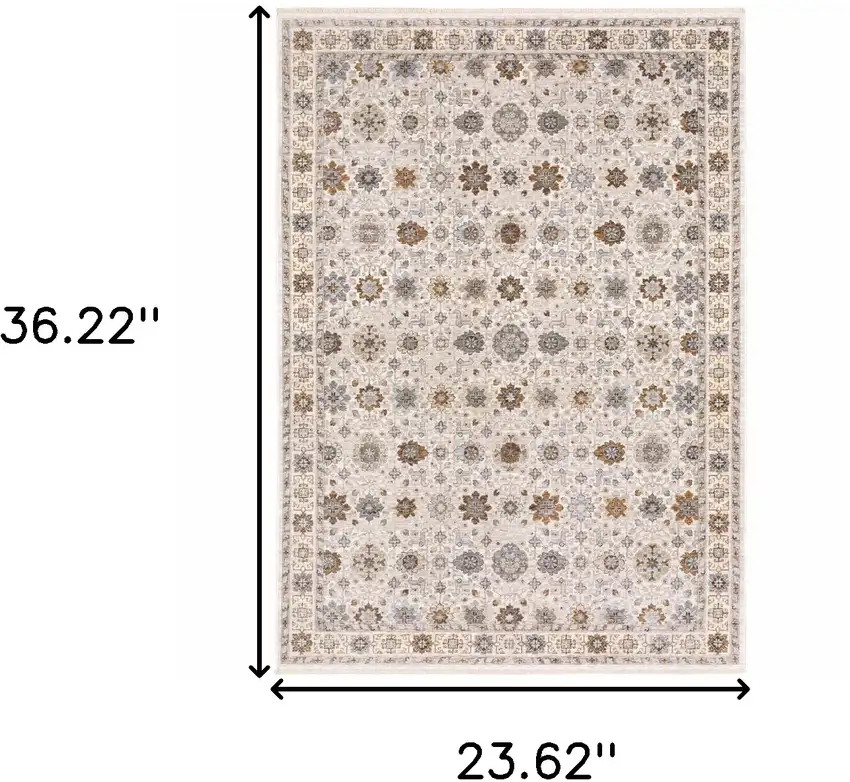 Ivory And Gold Oriental Power Loom Stain Resistant Area Rug With Fringe Photo 3