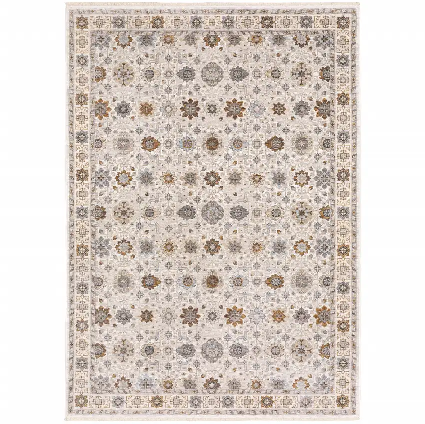 Ivory And Gold Oriental Power Loom Stain Resistant Area Rug With Fringe Photo 1
