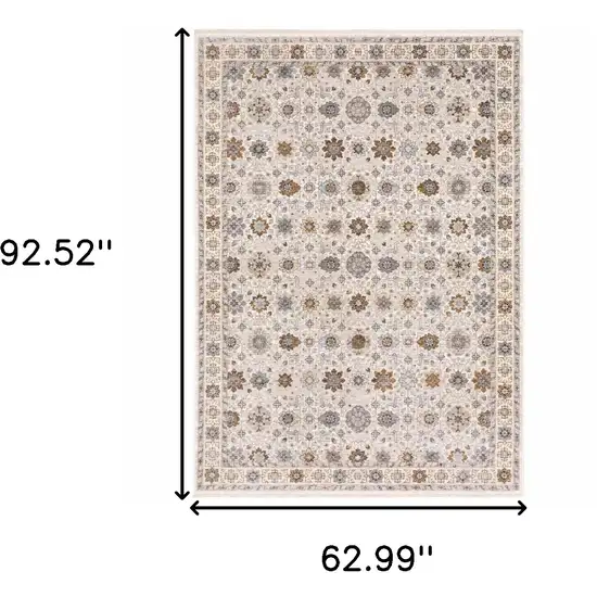 Ivory And Gold Oriental Power Loom Stain Resistant Area Rug With Fringe Photo 3