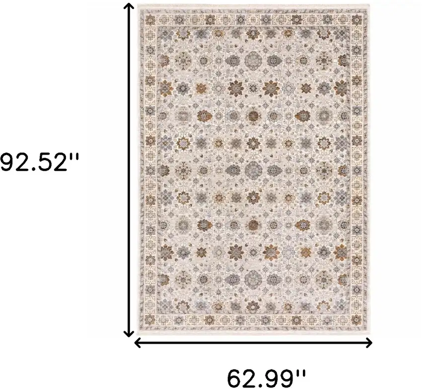 Ivory And Gold Oriental Power Loom Stain Resistant Area Rug With Fringe Photo 3