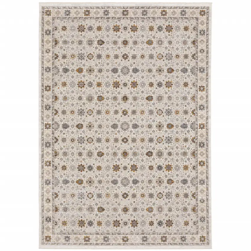 Ivory And Gold Oriental Power Loom Stain Resistant Area Rug With Fringe Photo 1