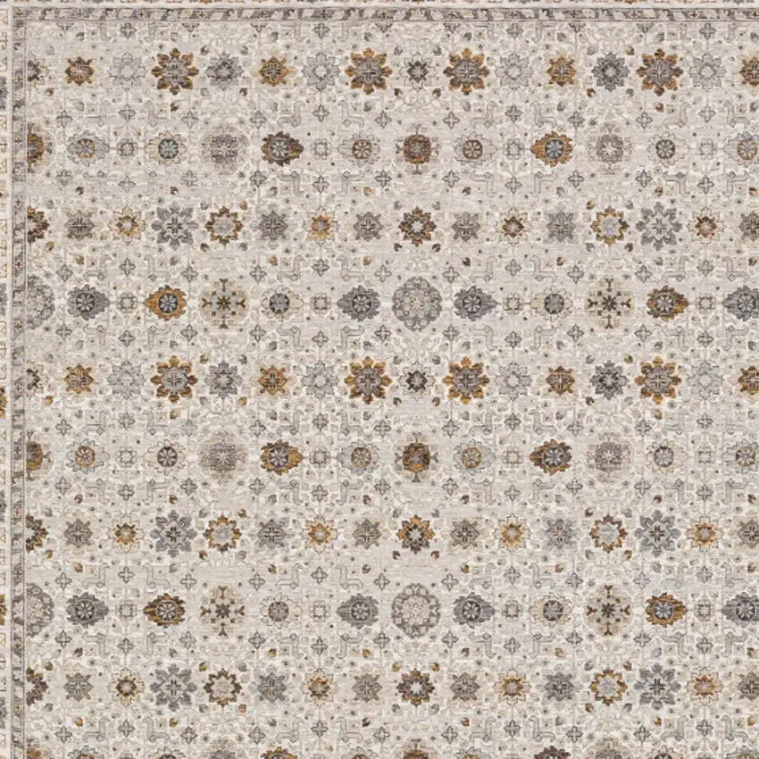 Ivory And Gold Oriental Power Loom Stain Resistant Area Rug With Fringe Photo 6
