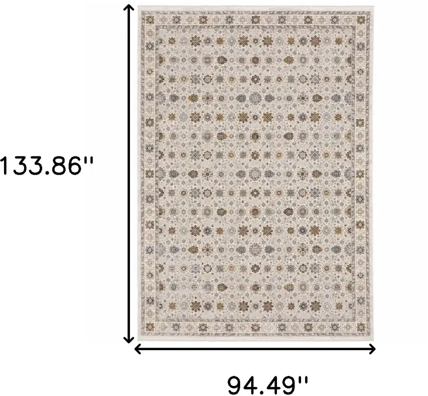 Ivory And Gold Oriental Power Loom Stain Resistant Area Rug With Fringe Photo 3