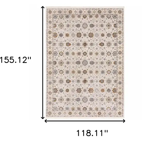Ivory And Gold Oriental Power Loom Stain Resistant Area Rug With Fringe Photo 3