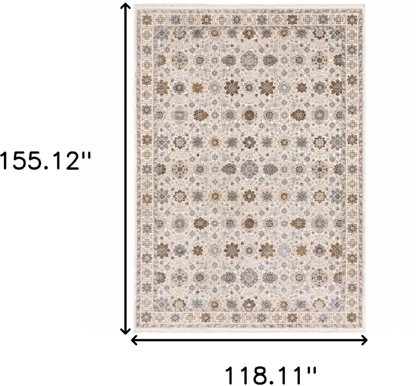Ivory And Gold Oriental Power Loom Stain Resistant Area Rug With Fringe Photo 3