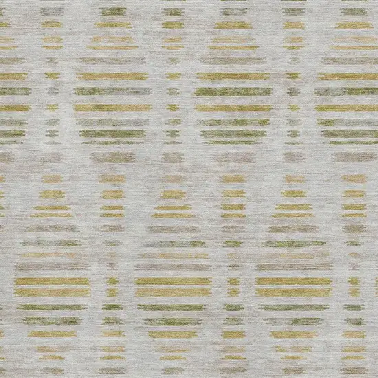 Ivory And Gold Striped Washable Area Rug With UV Protection Photo 3