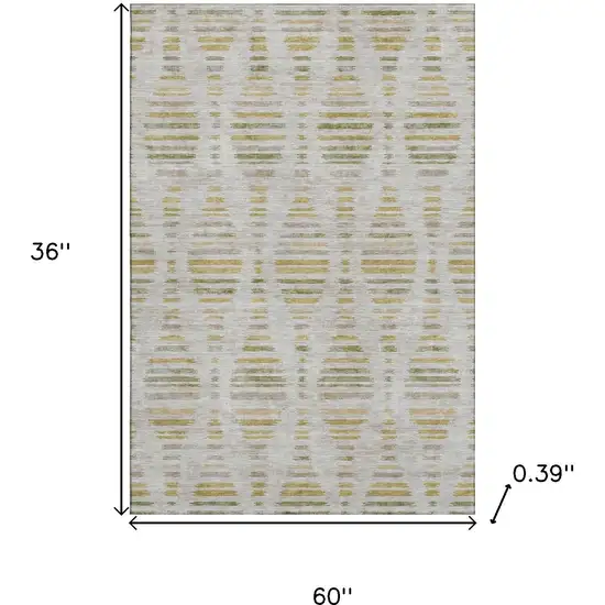 Ivory And Gold Striped Washable Area Rug With UV Protection Photo 9