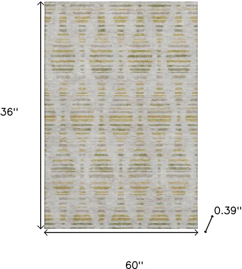 Ivory And Gold Striped Washable Area Rug With UV Protection Photo 9