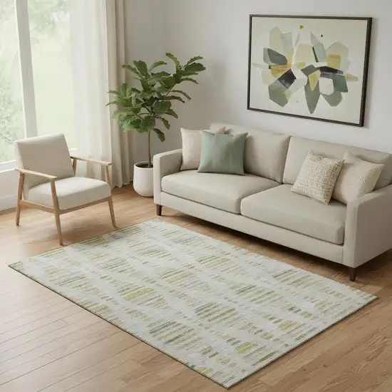 Ivory And Gold Striped Washable Area Rug With UV Protection Photo 2