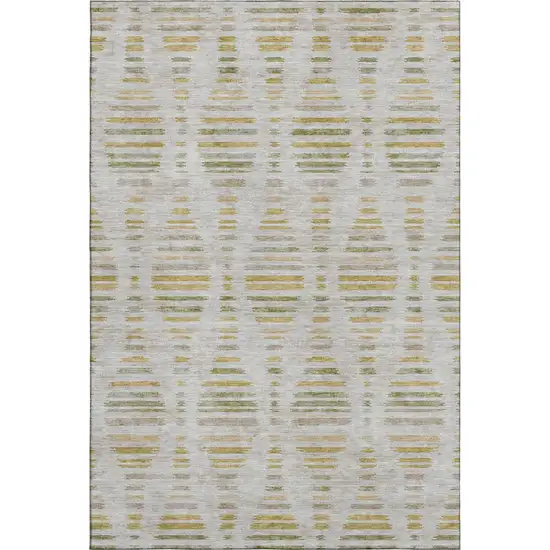 Ivory And Gold Striped Washable Area Rug With UV Protection Photo 1