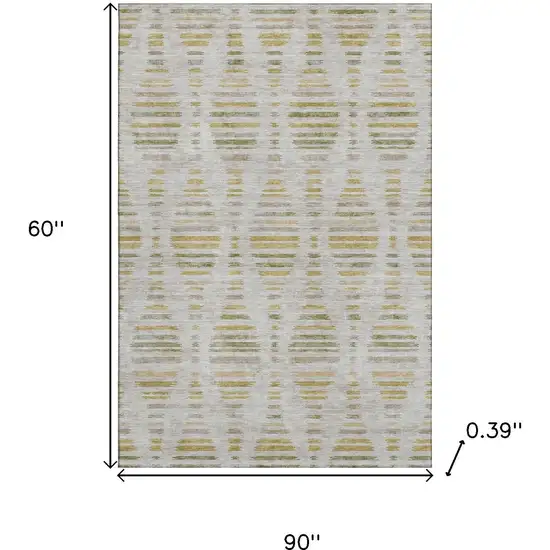 Ivory And Gold Striped Washable Area Rug With UV Protection Photo 9