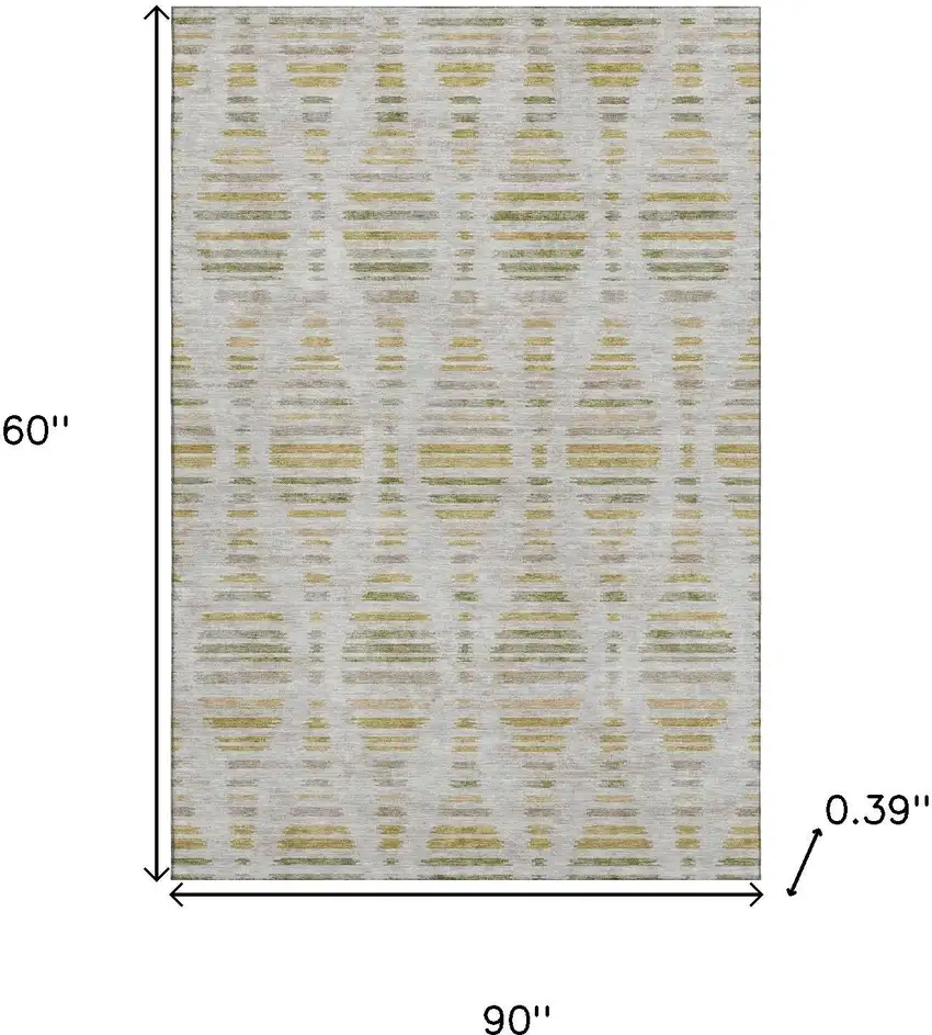 Ivory And Gold Striped Washable Area Rug With UV Protection Photo 9